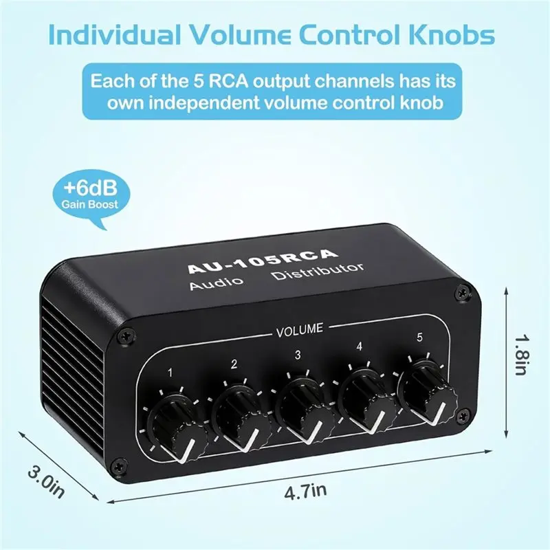 A13E-RCA 1 In 5 Out 5-Way Stereo Audio Splitter Box, Audio Distribution Amplifier Us Plug Distributor