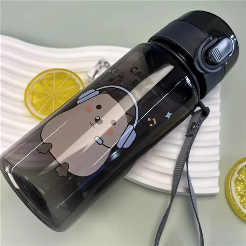 400 مللي كابيبارا كوب شفاف زجاجة ماء كرتونية لطيفة مع حزام حمل مانعة للتسرب المحمولة كوب للشرب في الهواء الطلق زجاجة رياضية