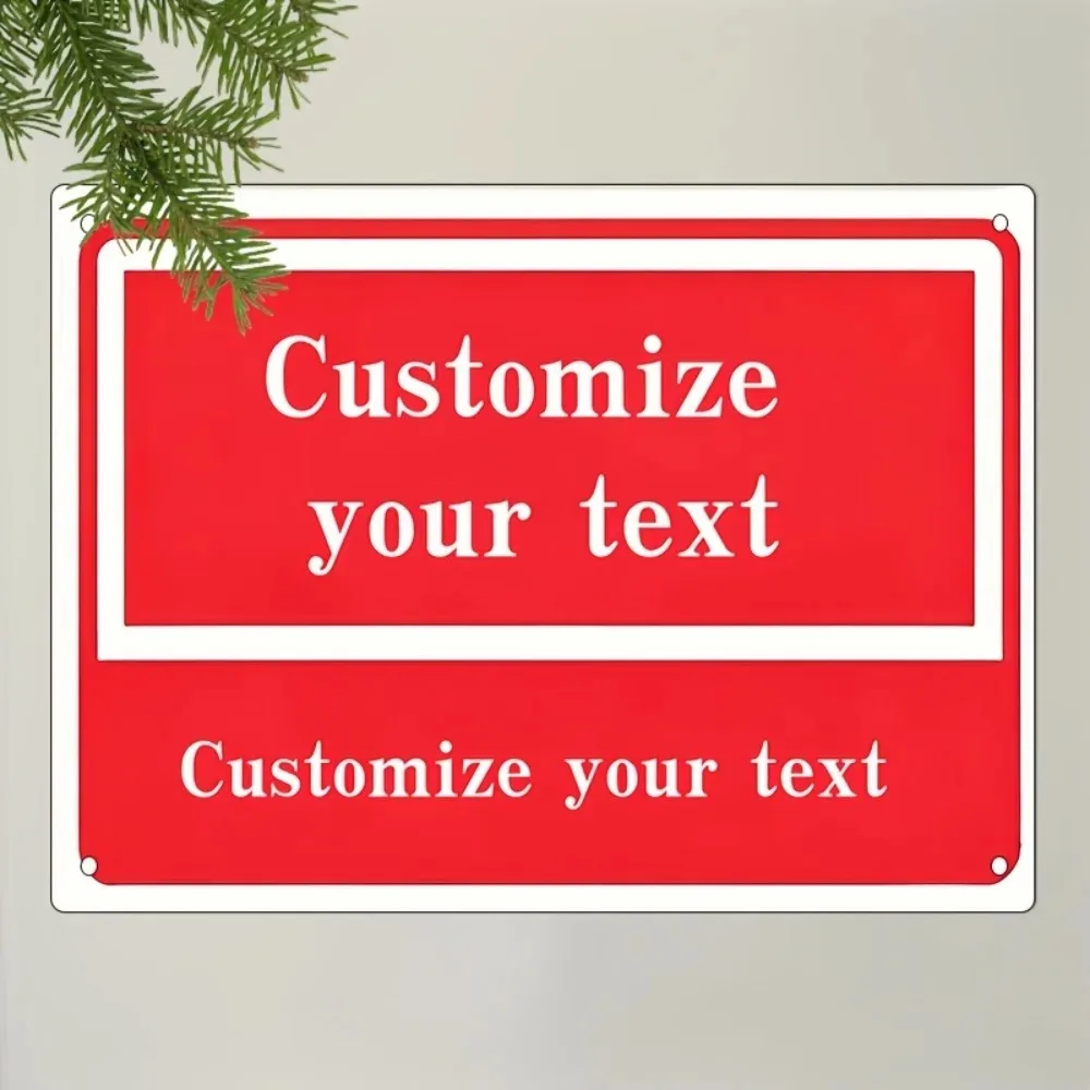 CIFbuy 2D Flat Custom Text Metal Sign,Red White Border Blank Vintage Personalized Wall Decor