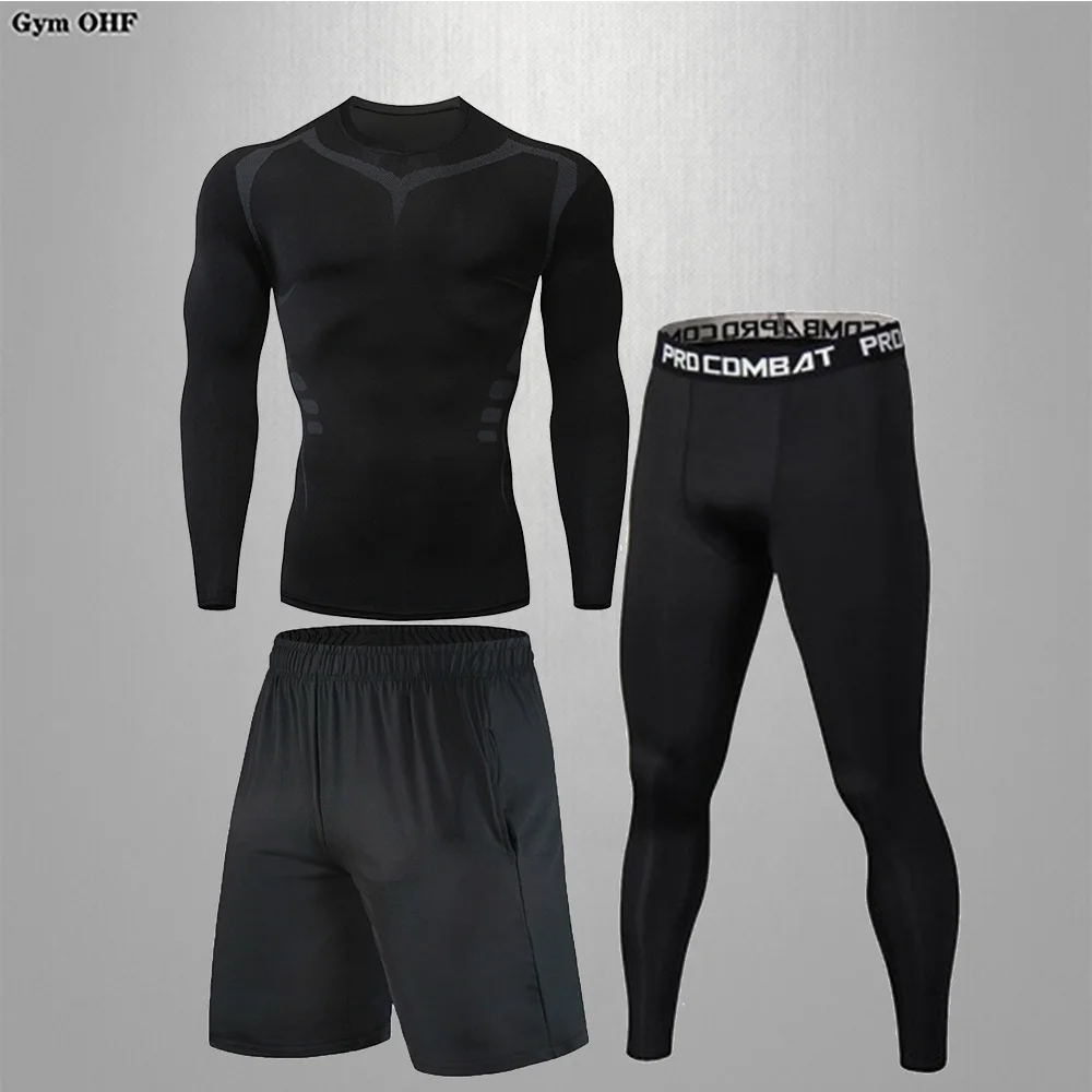 Cycling Running Fitness and Sports 3pcs Set for Men's Slow Running Quick Drying Tight Fitting Sports Set for Men's Gym Fitness