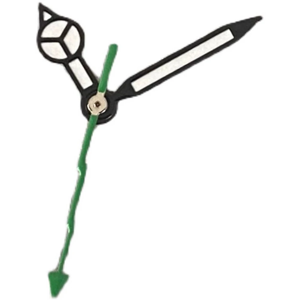 Aguja de reloj luminosa verde adecuada para NH35 NH36 4R 7S, puntero de movimiento, borde negro, blanco, tres pines