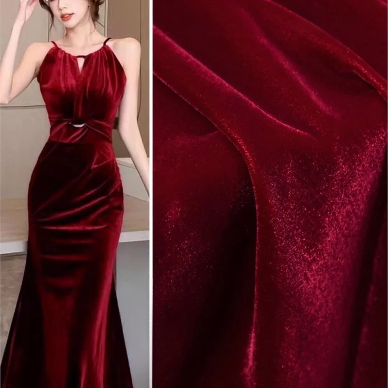 Wine Red Purplish Woven Non-Elastic Velvet Surface Soft Glutinous Vertical Smooth Formal Dress Pleuche Cloth