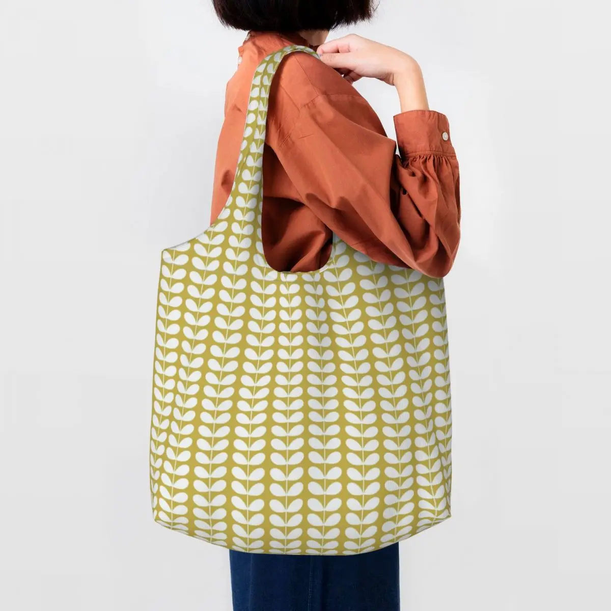 Custom Printed Tiny Stem Zest Orla Kiely Pattern Tote Shopping Bags Reusable Canvas Shopper Shoulder Bags Photography Handbags