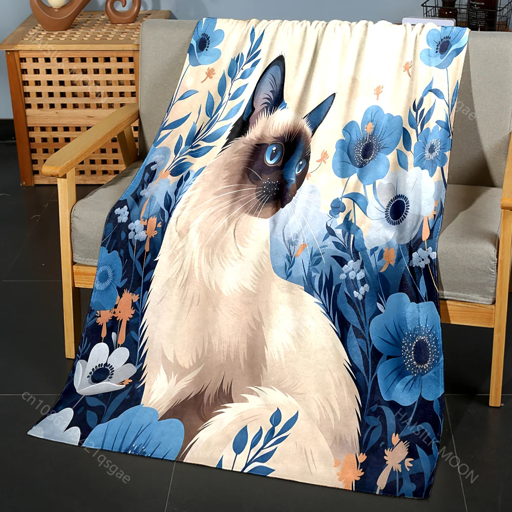 1PC Siamese Cat and Flowers Print Blanket Warm Soft Luxury Gifts for Children Adults Suitable for Home Sofa Bed Travel RV - view 4