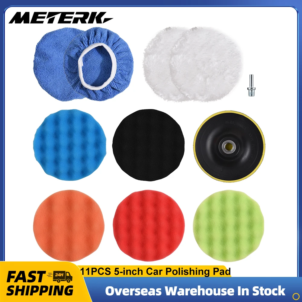 11PCS 5inch Car Polishing Pad Kit Foaming Buffing Waxing Sponge Wool Bonnet Pad with M10 Shaft Self-Adhesive Disc for Automotive