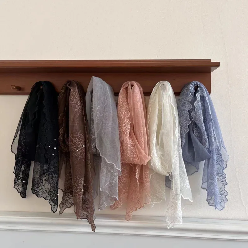 

Тонкий элегантный шелковый шарф в литературном и ретро-стиле с эффектом грязного окрашивания, модный кружевной, универсальный декоративный воротник, солнцезащитная накидка для женщин