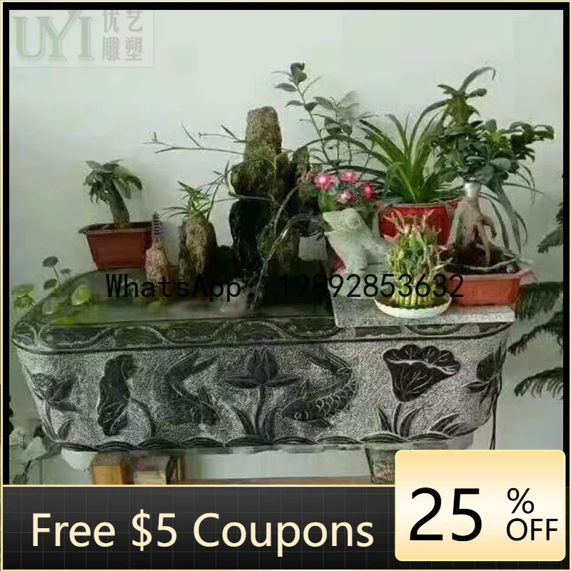 

Z4 Chinese Garden Antique Blue Stone Marble Water Flow Stone Carving Fountain Landscape Water Pool Stone Carving Ornament