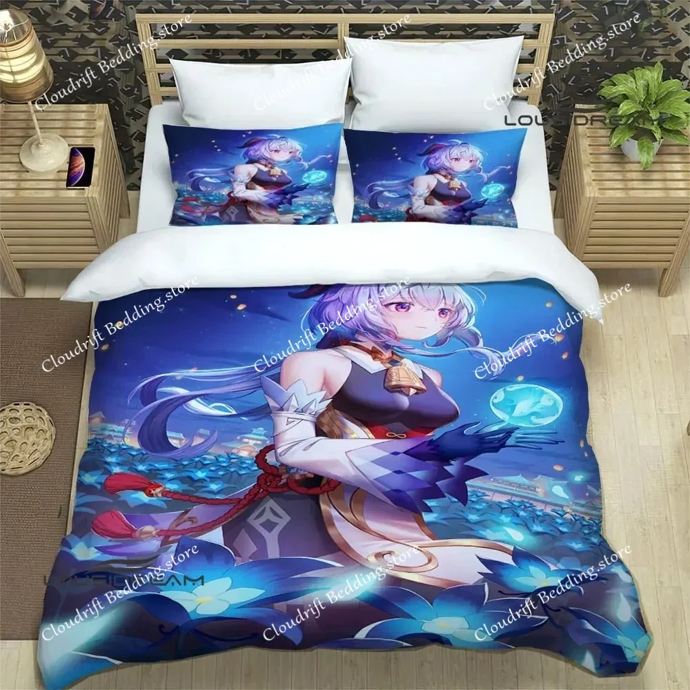 

Genshin game cartoon Printed Bedding Sets exquisite supplies set duvet cover bed comforter set bedding set luxury birthday gift