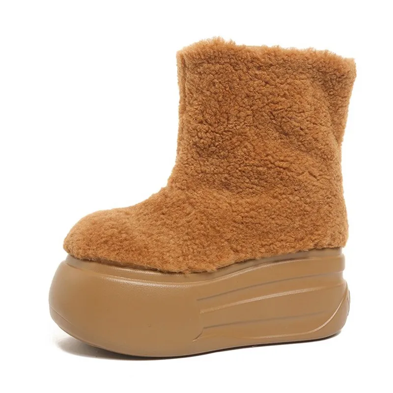 Luxury Women's Thick Snow Boots Winter New Round Head Lamb Wool Suede Sleeve Thickened Warm Anti-slip Wear-resistant Short Boots
