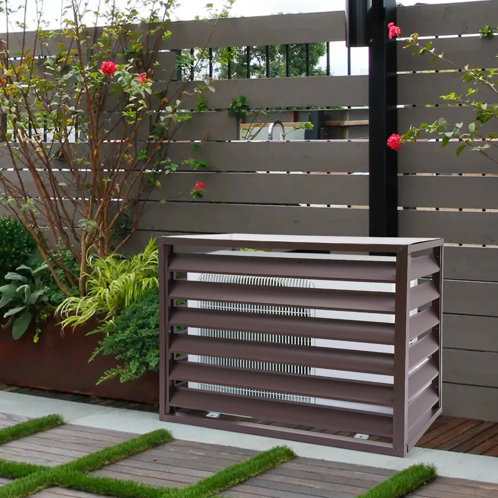 

Coffee Color Air Conditioner Fence Screen Aluminum Alloy+Iron - Spray Molding Process (Anti-Rust/Anti-Fade), Sun Protection