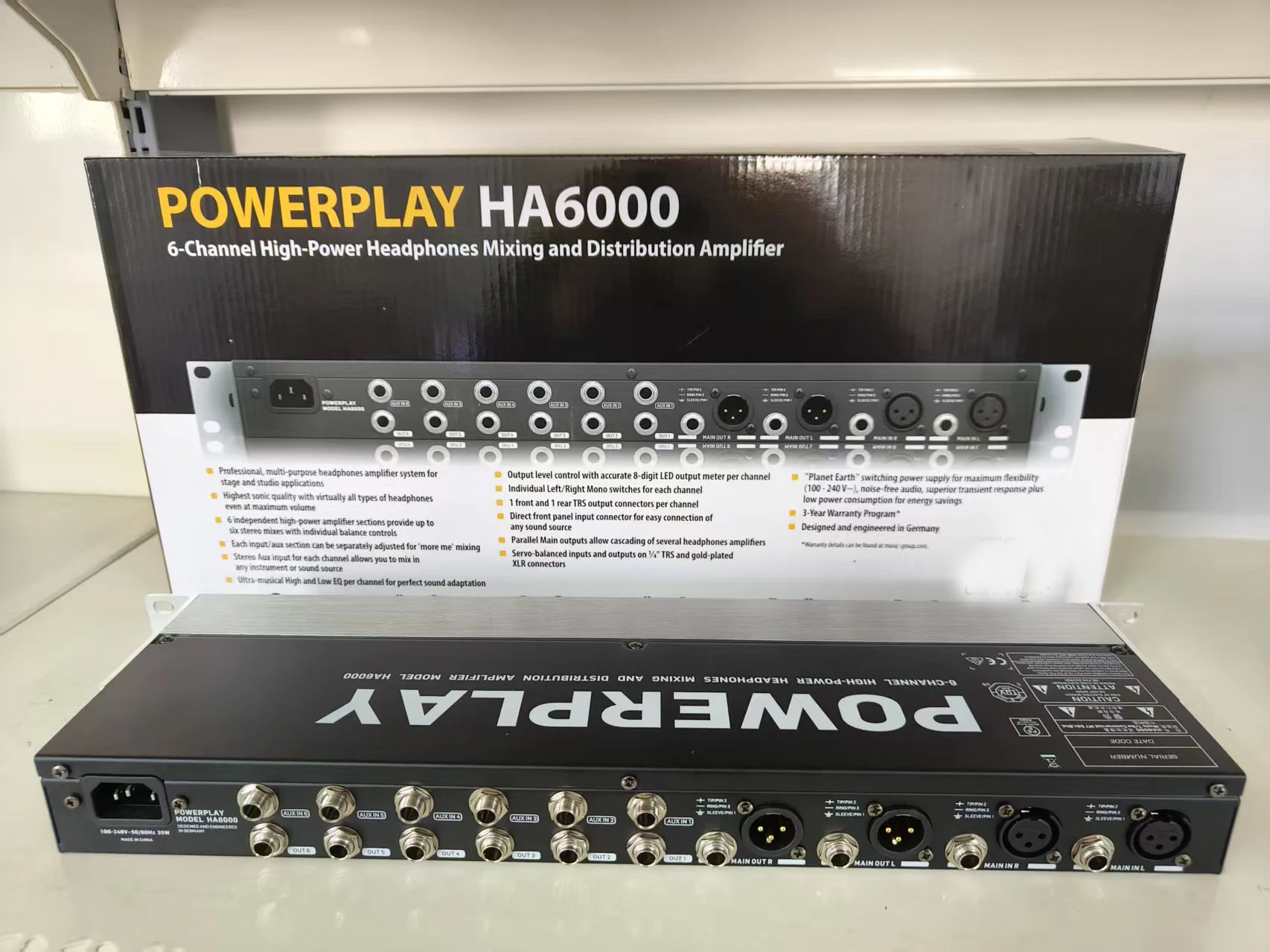 

Professional HA6000 6 ChannelHigh-Power Headphone Amplifier Earphone Mixing Distribution POWERPLAY