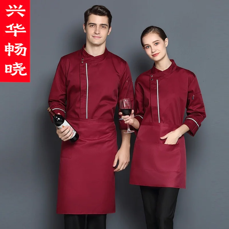 Ropa de cocina para hombre, ropa de trabajo de camarero gruesa de manga larga para otoño e invierno, trabajo con personalidad para restaurante y olla caliente para mujer