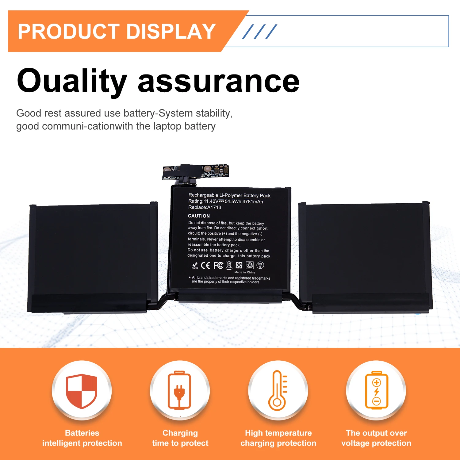 بطارية AUSSY A1713 54.5WH لأجهزة Apple MacBook Pro 13 "A1708 2016 2017 EMC 2978 3164 020-00946 MLL42LL