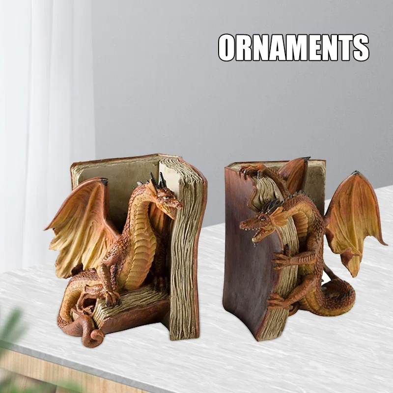 

Fighting Dragon Bookends Resin Decorative Bookend Statues Desktop Ornament JAN88