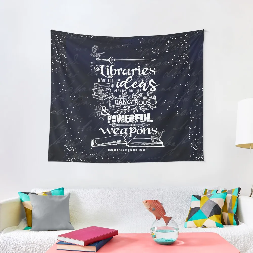 

Libraries Were Full of Ideas - Navy and White ToG Quote Tapestry Wall Decor Home And Comfort Decor Mushroom Wallpaper Tapestry