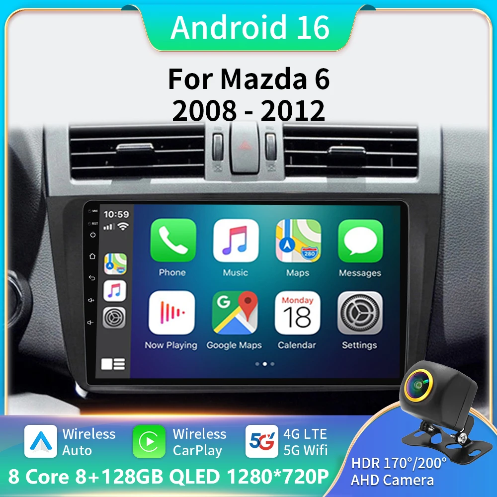 

Autoradio Android 16 For Mazda 6 GH 2008 - 2012 Carplay Navigazione Multimedi Head Unit Screen DVD GPS No DSP 2Din Dash Cam 5G