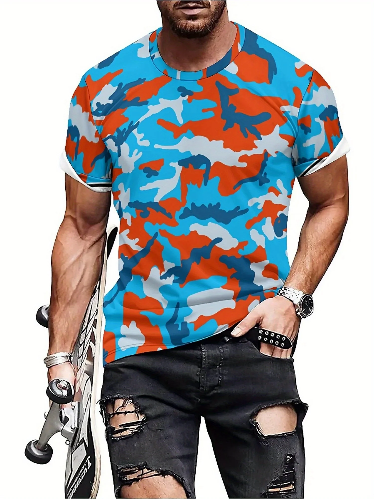 القوطية نمط ثلاثية الأبعاد مطبوعة التمويه تي شيرت هندسية كامو طباعة المتضخم ملابس للرجال القوطية موضة الصيد المحملة الصيد القمم #4