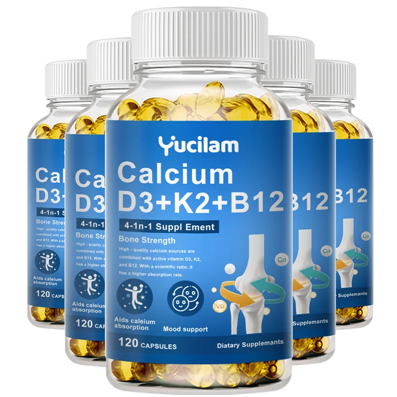 Vitamin D3 + K2 + B12 Calcium Capsule Daily Vitamin Supplement Supports Healthy Bones & Muscles & Heart & Energy & Mood Function