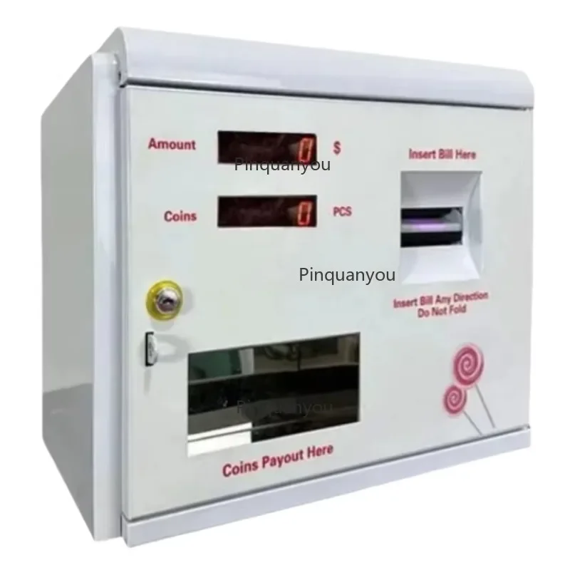 Mini Wall-Mounted Coin Changer, Automatic Token Dispenser with Bill Acceptor for Arcade & Laundromat