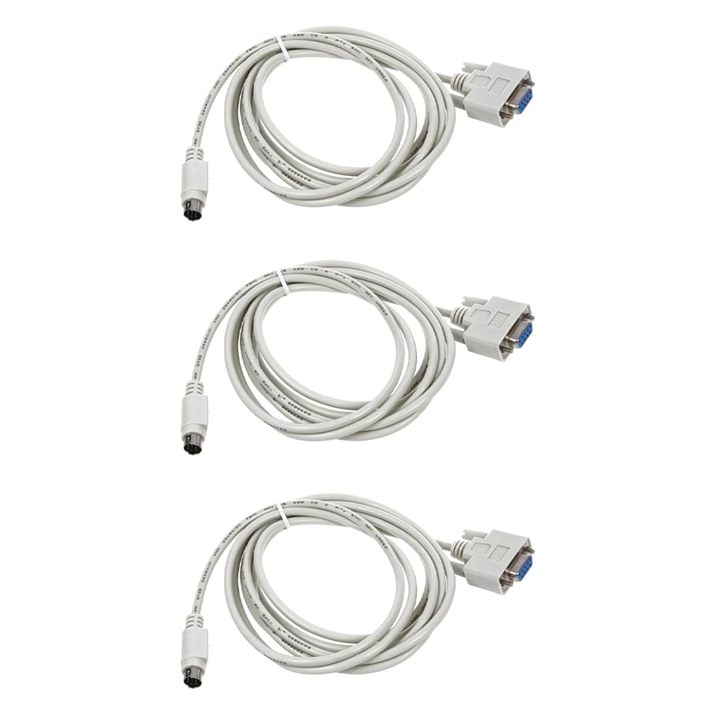 Hot TTKK 3X DB9P To 8P Mini Din RS232 Download Cable White 8.2 Ft For PLC DVP-EH