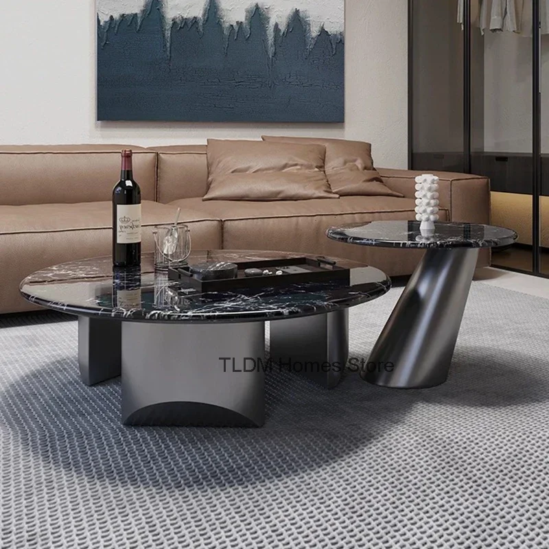 Small Luxury Tea Room Table Modern High Natural Marble Living Round Room Household Edition Supercrystalline Stone Furniture