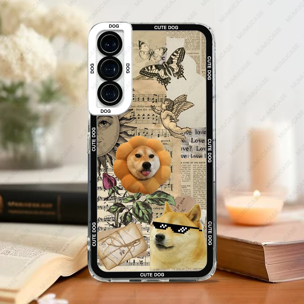 Case For Samsung Galaxy S24 S20 S21 S22 S23 A21s A32 A33 A50 A52 A53 A73 A54 A14 Soft Cover Cute Cat Dog Sticker