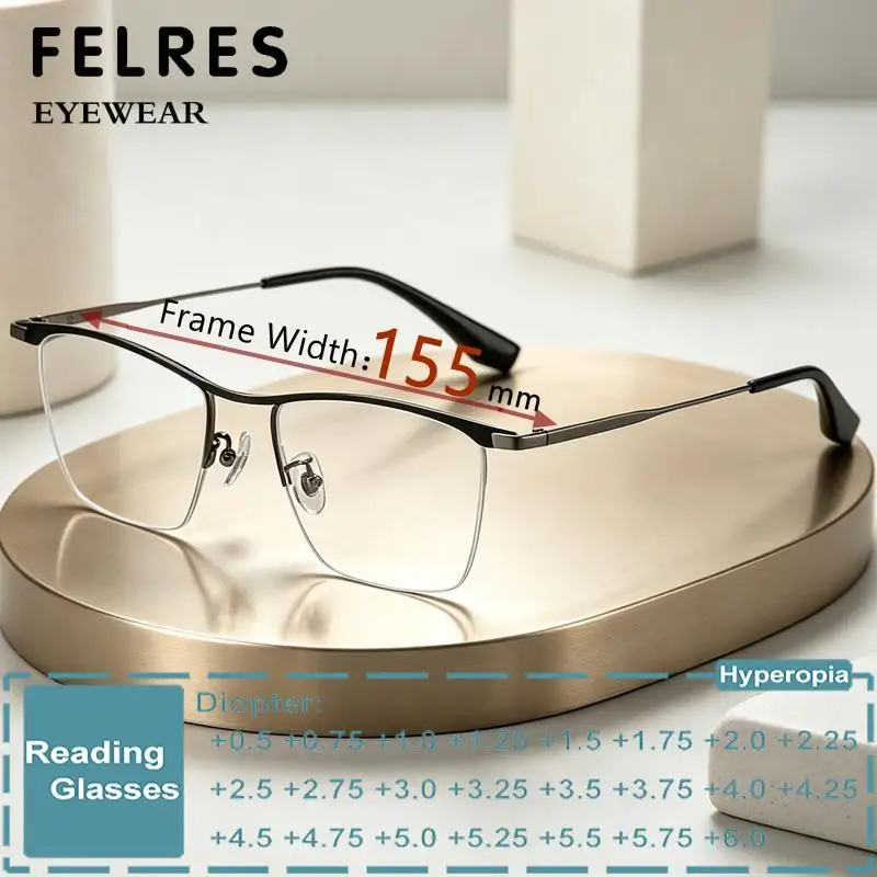 155mm 155mm Large Size Half Frame Clear Anti Blue Light Reading Glasses Men Ultra Light Titanium Business Prescription Optical Eyewear - Aliexpress Deal