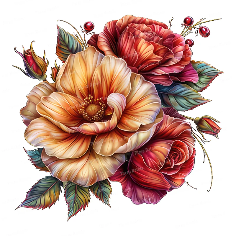 Three Ratels QCF353 Beautiful golden bouquet flower Art Stickers for home Decoration  doors and windows decals