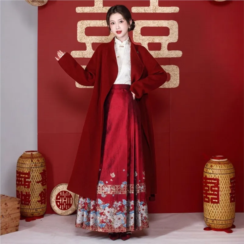 

The red coat is a casual wool and can be worn when toasting