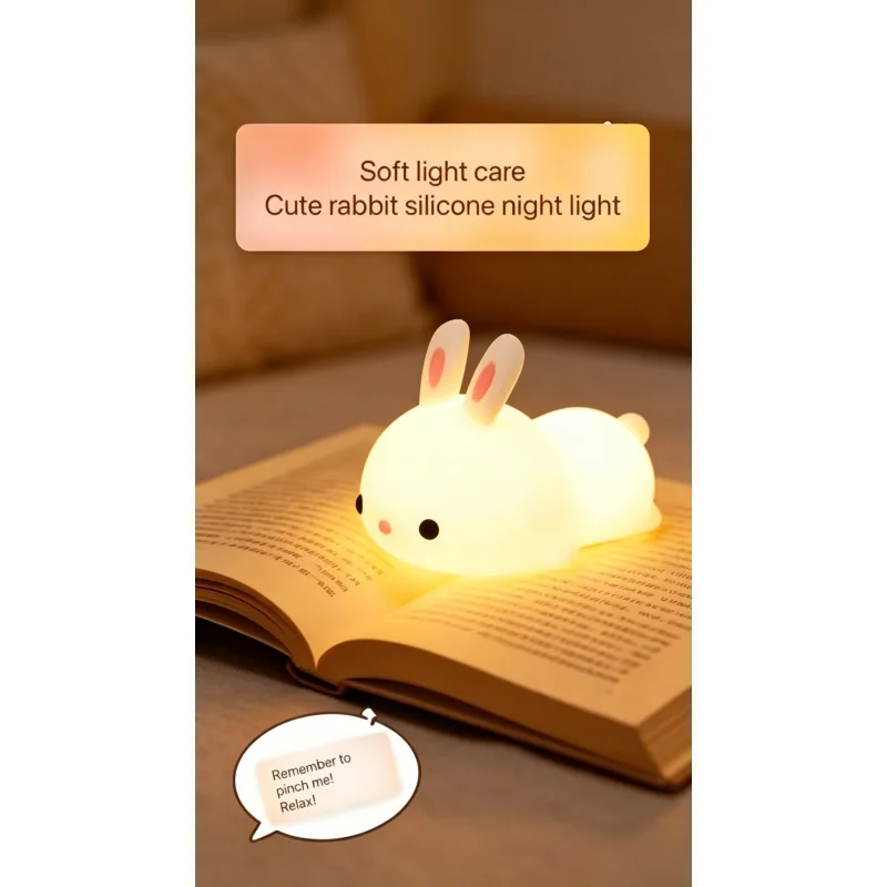 

Touch Sensor RGB LED Rabbit Night Light USB Rechargeable Silicone Bunny Lamp Children Baby Toy Festival Gift