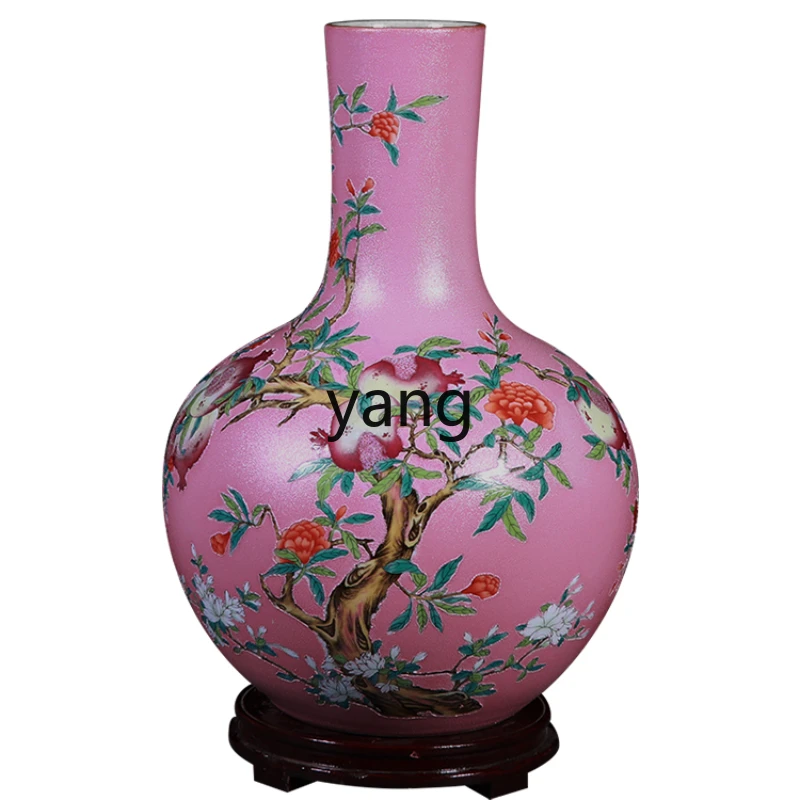 

L'm'm Ceramic Vase Living Room Flower Arrangement Chinese Famille Rose Hand Drawning Celestial Globe Vase Porcelain Decoration