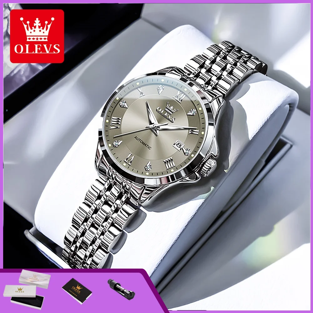 OLEVS 6702 Original Women's Mechanical Watches Luxury Brand Luminous Waterproof Stainless Steel Top Automatic Watches for Woman