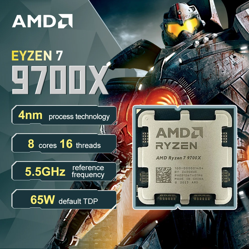 AMD R7 9700X Ryzen 7 9700x 9000 Series 8-Core 16-Thread 5.5GHz L3=32M Game Cache Socket AM5 DDR5 TDP 65W New but without cooler