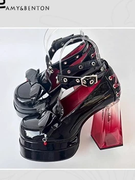 

Original Subculture Gradient Thick-Soled Waterproof Platform Hot Girl Round-Toe Chunky Heel Mary Jane Shoes Bow PU Single Shoes