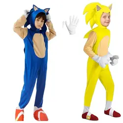 Children's Hedgehog Lightning Mouse Jumpsuit Anime Sonic Boy Cos Game Cosplay Kid Costume