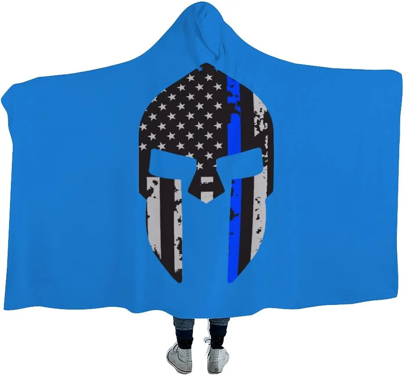 Police Thin Line Flag Spartan Wearable Hooded Blanket Soft Cloak for Watch Tv Sofa Bed Napping 50