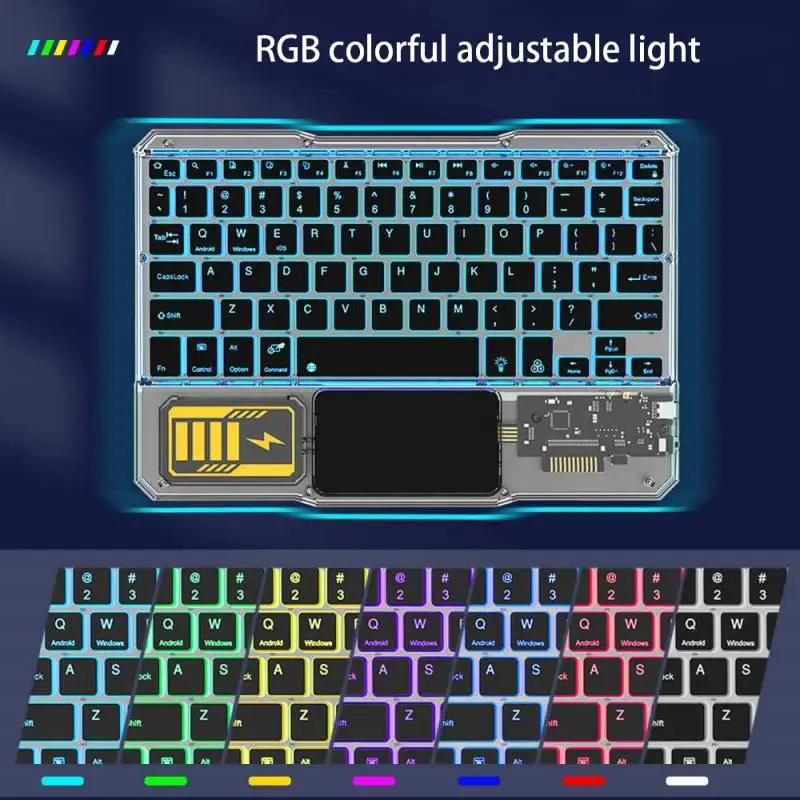 RYRA RGB Transparent Bluetooth Keyboard Rechargeable Wireless Keyboard with Touchpad for iPad Android iOS Windows PC Tablet