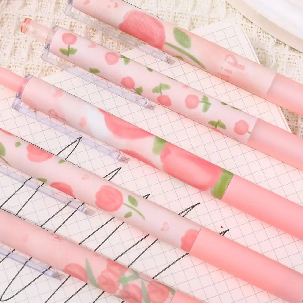 6 قطعة/صندوق جديد الوردي توليب هلام القلم سعة كبيرة ST بنك الاستثمار القومي قلم حبر أسود التجفيف السريع 0.5 مللي متر الصحافة القلم طالب