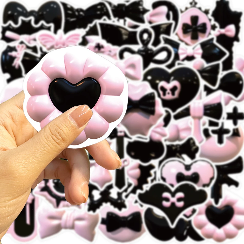 10/30/50pcs Cute 3D Black Pink Bow Stickers Aesthetic Cartoon Decals DIY Laptop Notebook Diary Phone Decoration Sticker Kids Toy