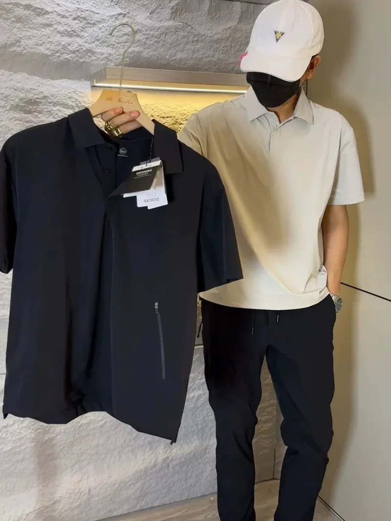 High End Waterproof Breathable Elastic Quick Dry Function Collar Short Sleeve  Shirt Men Seamless Pressed Glue Fashion Ur...