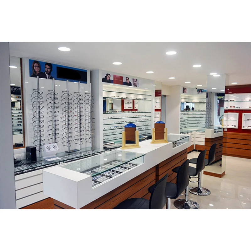 custom.Optical Shop Counter Design High End Modern Eyewear Shop Interior Glasses Counter Display Showroom