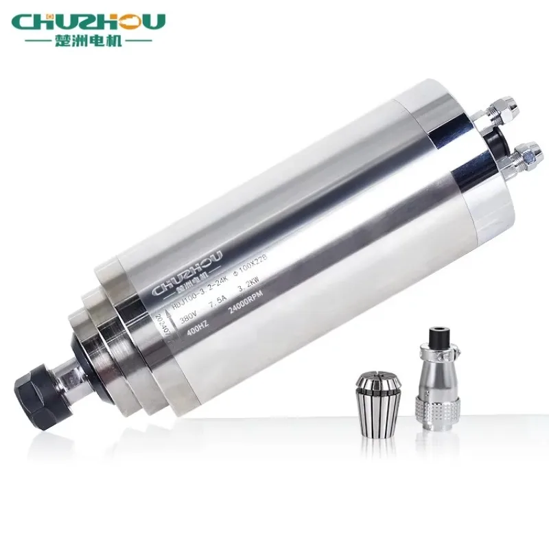 Husillo refrigerado por agua de 3Kw, 4 rodamientos, 3.7kw Er20, refrigerado por agua, 100mm, 220v, 380v, máquina de grabado, husillo eléctrico Motr