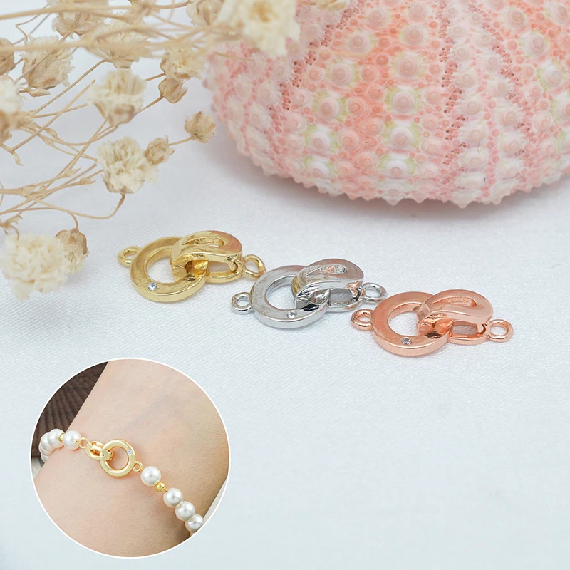 

1 For Jewelry DIY Bracelet Necklace Piece Fastener Connector Clasps Locks 18K Gold Plated Brass Inlaid Zircon Pearl End Clasps