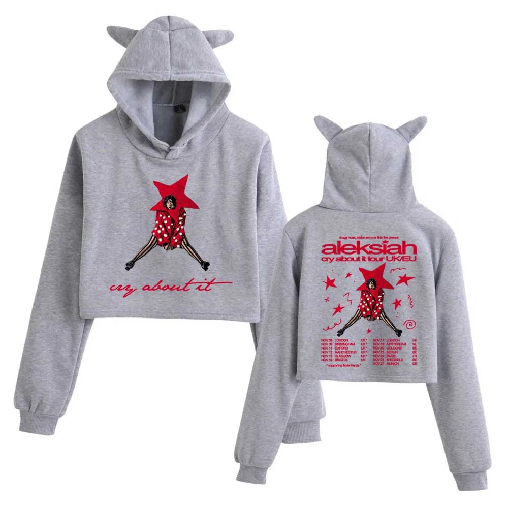 เสื้อครอปท็อป แอลีกเซียห์ ไคร์ แอบูท อิท ทัวร์สหราชอาณาจักร/สหภาพยุโรป 2025 เสื้อสเวตเชิ้ตแขนยาวลายหูแมว เสื้อฮู้ดแฟชั่นสำหรับสาวๆ