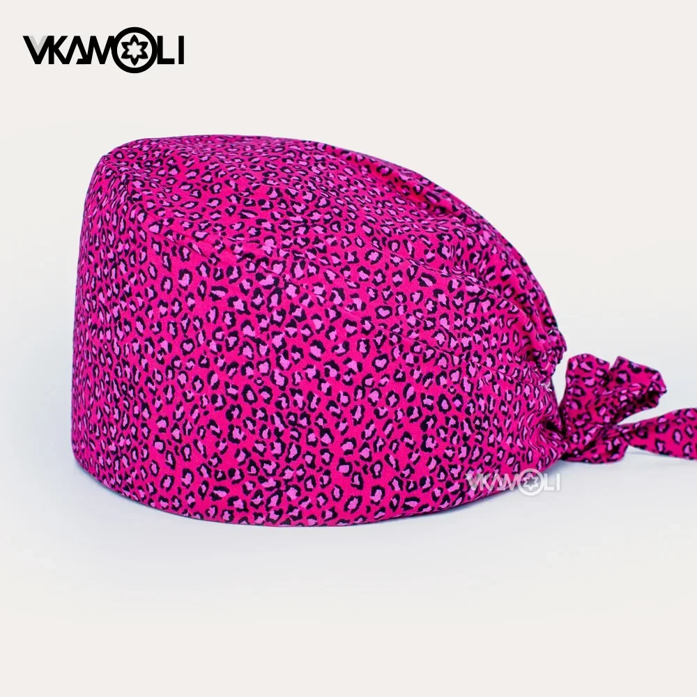 Gorro de algodão com estampa de leopardo, feminino e masculino, acessório de enfermeira com elasticidade