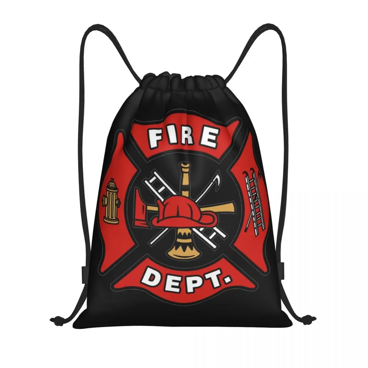 Department Logo Fireman Gift Backpack Drawstring Basketball Bags Gym Bag Firemen Badge String Sackpack for Cycling