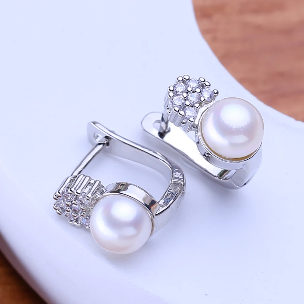 FENASY Natural Freshwater Cultured White Pearl 925 Sterling Sliver Stud Earrings for Women Jewelry Wholesale