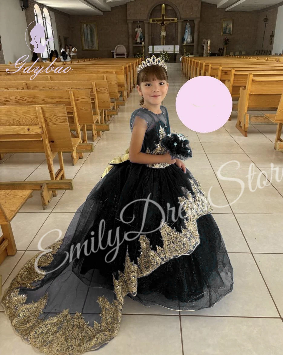 Vestido de niña de flores verde salvia personalizado para boda, apliques de manga corta, vestido de baile de primera comunión de cumpleaños para niños de princesa hinchada