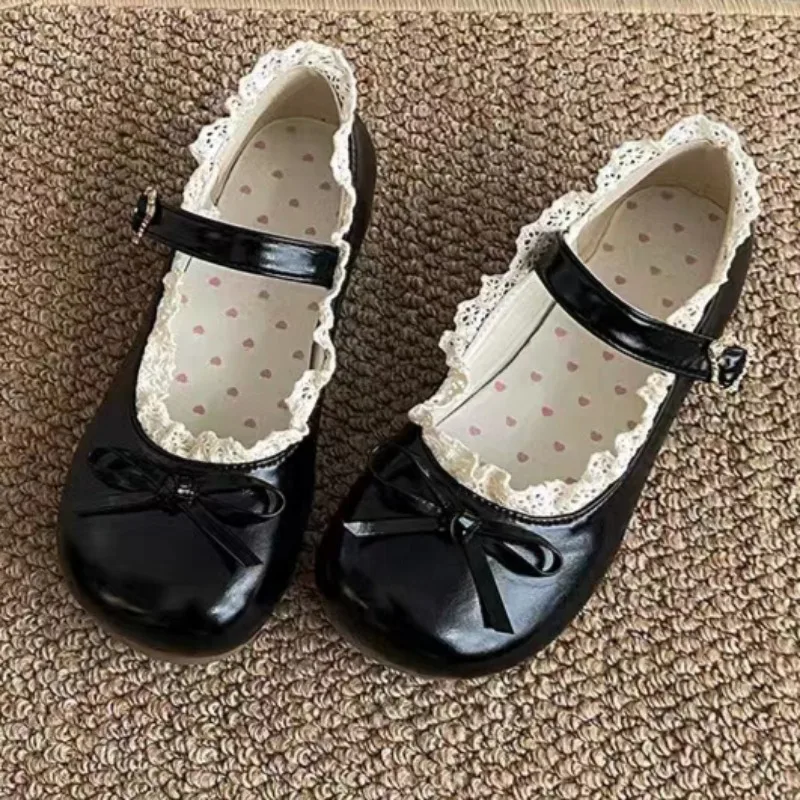 Women's Fashion Single Shoes Spring New Round Head Shallow Mouth Butterfly Knot Metal Buckle Soft Sole Non-slip Flat Shoes image 5