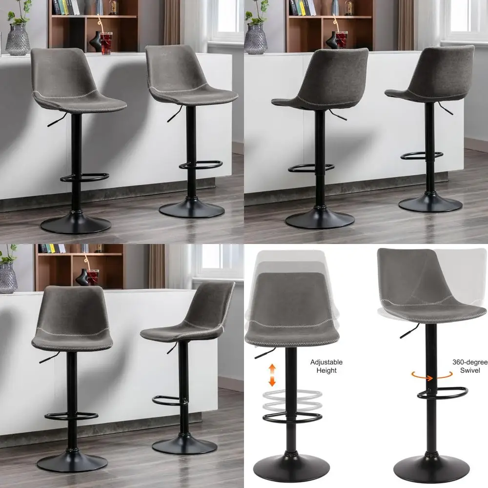 Graue 360-Grad-drehbare Barhocker mit Thekenhöhe, 2er-Set